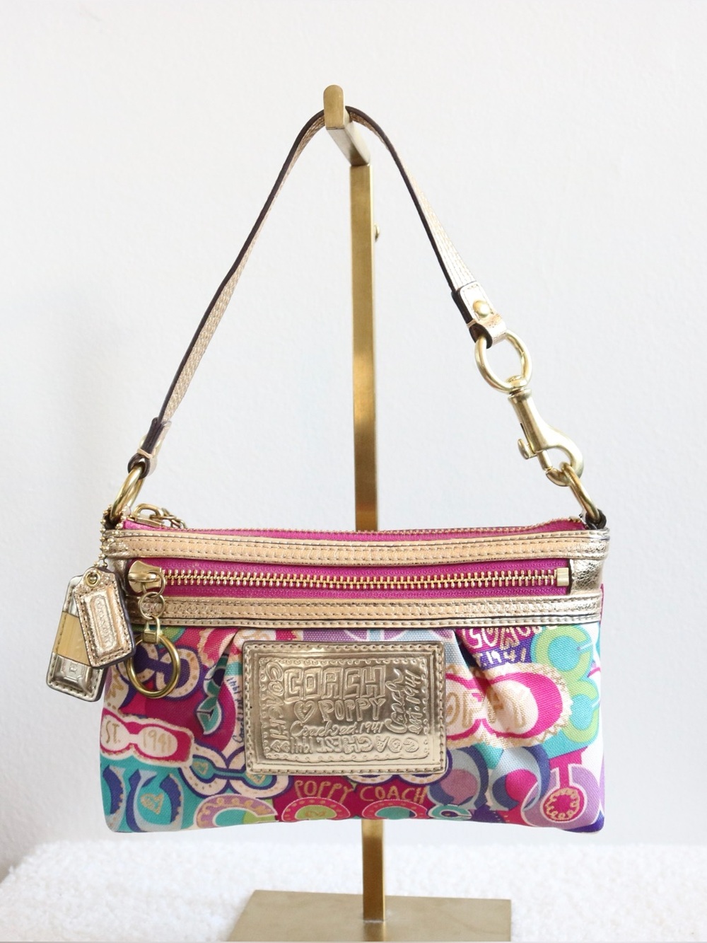 Vintage Y2K Coach Poppy Rainbow & Gold Mini Pochette